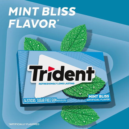 Trident Mint Bliss Sugar Free Gum, 12 Packs of 14 Pieces (168 Total Pieces)