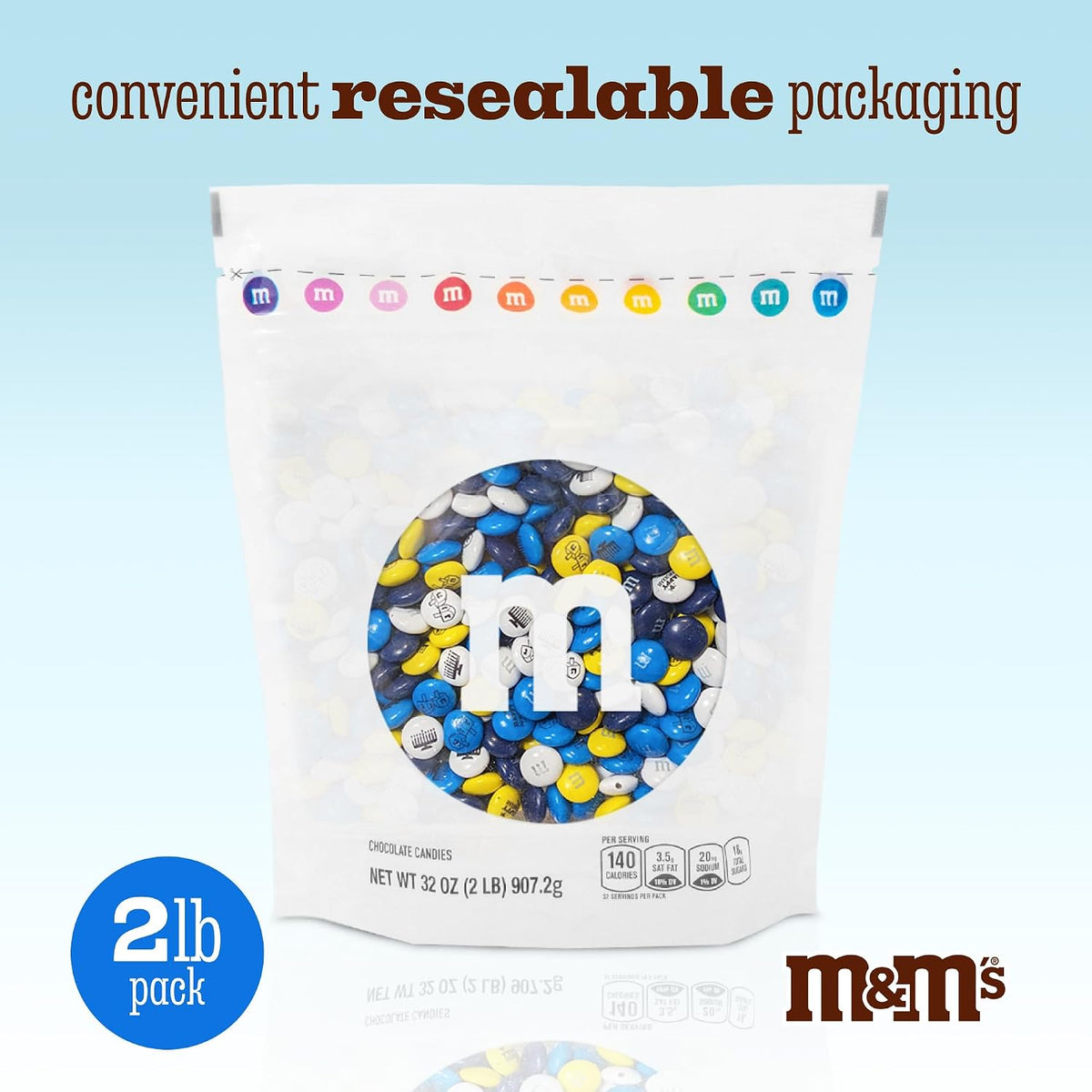 M&M'S Hanukkah Milk Chocolate Candy, Blue, Yellow, White, 2 Lb Bulk Bag