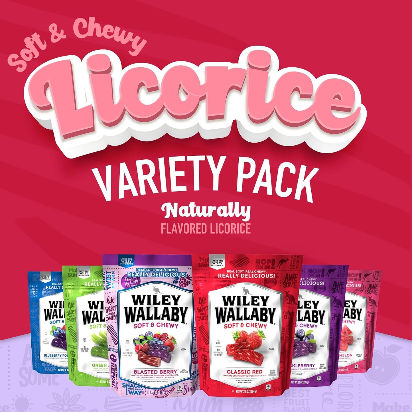 Wiley Wallaby Fruit Flavors Licorice Candy Variety, 10Oz, 6Pk