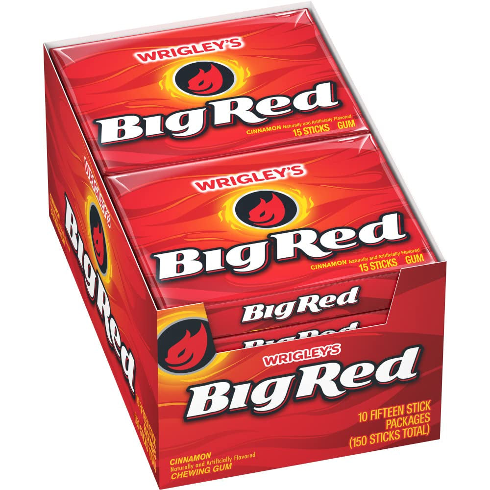 BIG RED WRIGLEY'S Cinnamon Chewing Gum, Bulk Pack, 15 Stick, 10 Pack