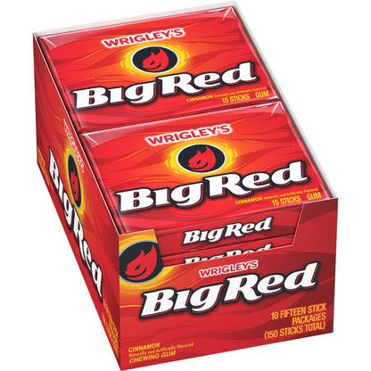 BIG RED WRIGLEY'S Cinnamon Chewing Gum, Bulk Pack, 15 Stick, 10 Pack