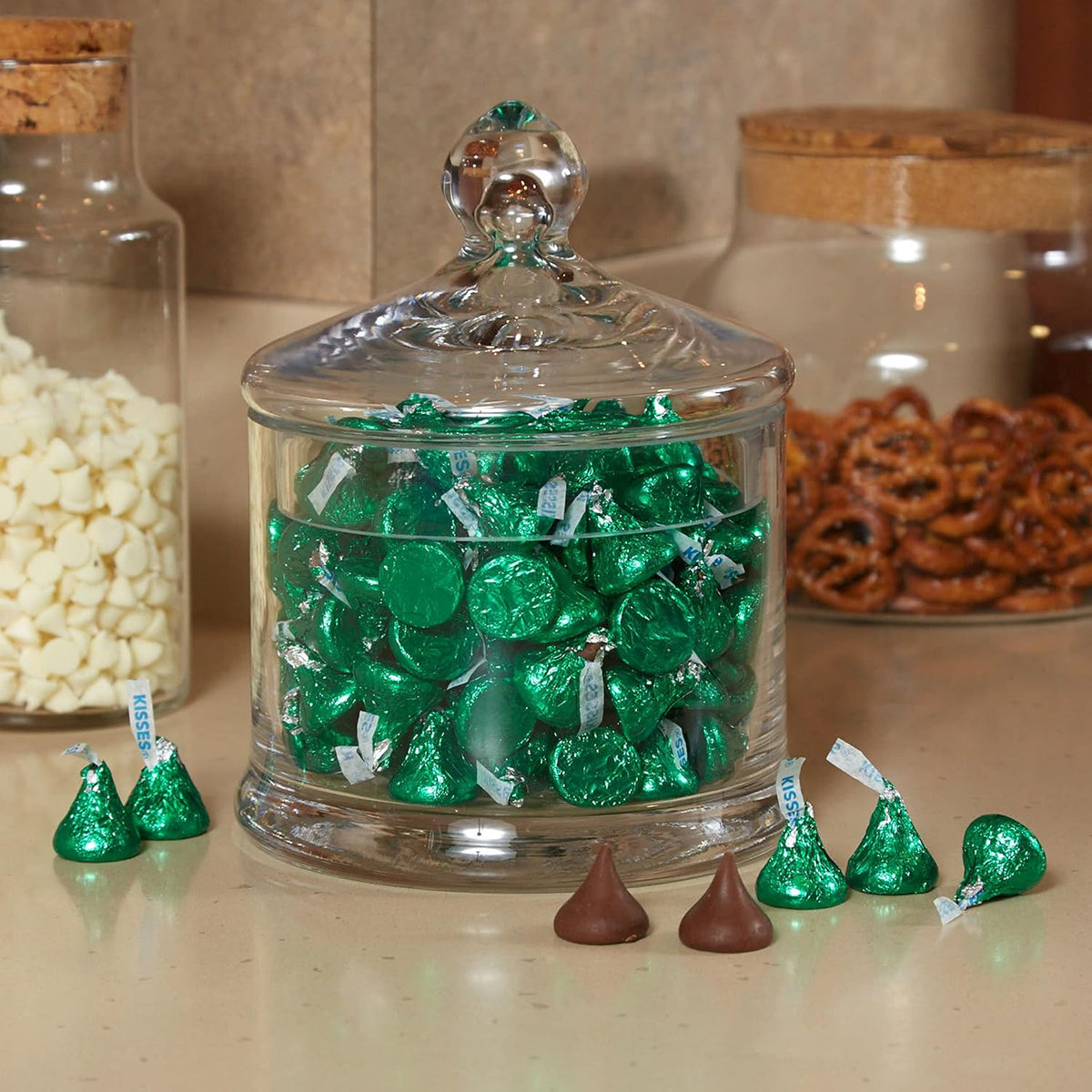HERSHEY'S KISSES Milk Chocolate Candy Bulk Bag, Green Foils, 60 Oz