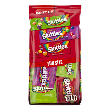 Skittles Fun Size Original, Wild Berry, and Sour Chewy Individually Wrapped Variety Pack, 26.46 Oz