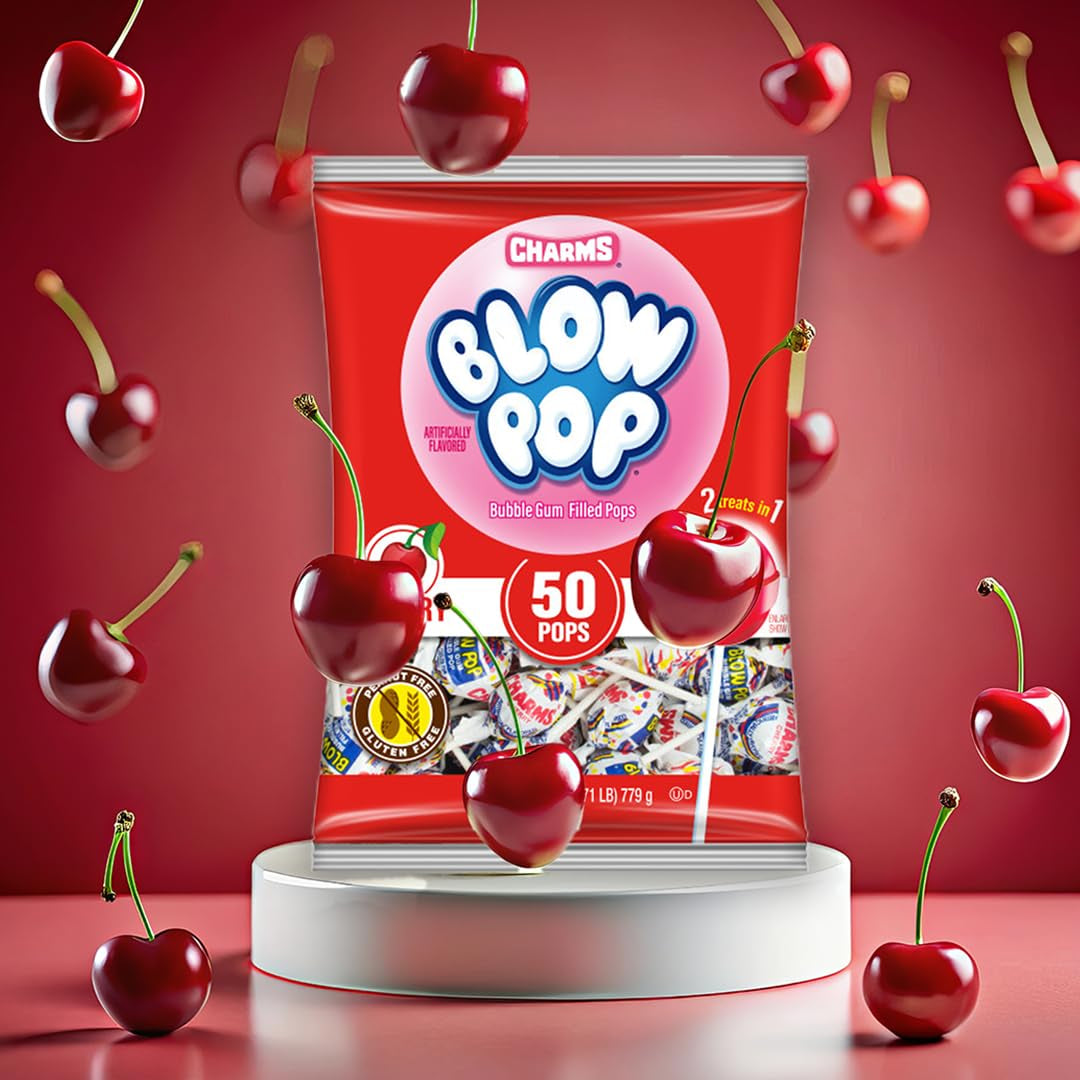 Charms Blow Pop Single Flavor Bag, Cherry, 50 Count (Pack of 1)