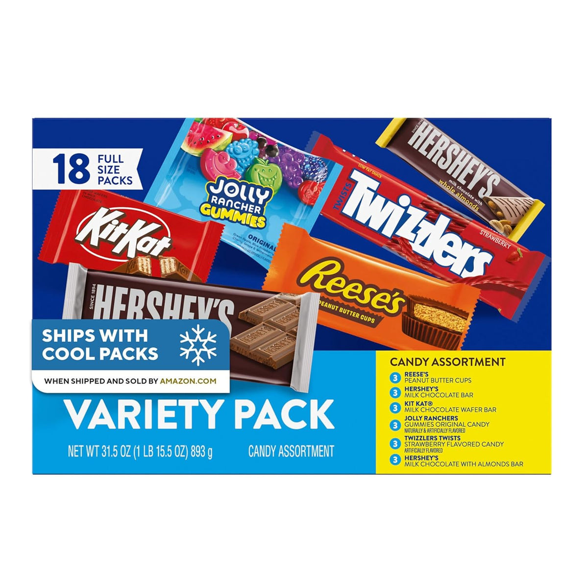 Hershey Assorted Flavored Candy Variety Pack, 31.5 Oz (18 Packs)