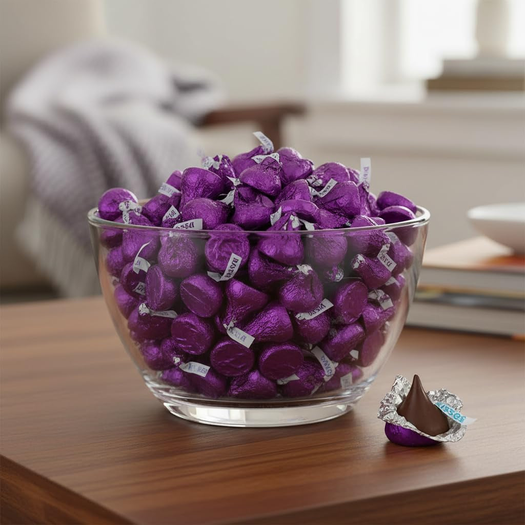 Dark Chocolate Kisses Bulk - 200 Pieces Dark Chocolate Individually Wrapped Purple Kisses Candy Bulk - 2 Pounds