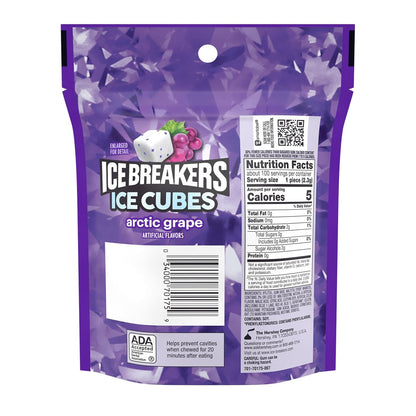 ICE BREAKERS Ice Cubes Arctic Grape Flavored Sugar Free Chewing Gum Pouch, 8.11 Oz (100 Pieces)