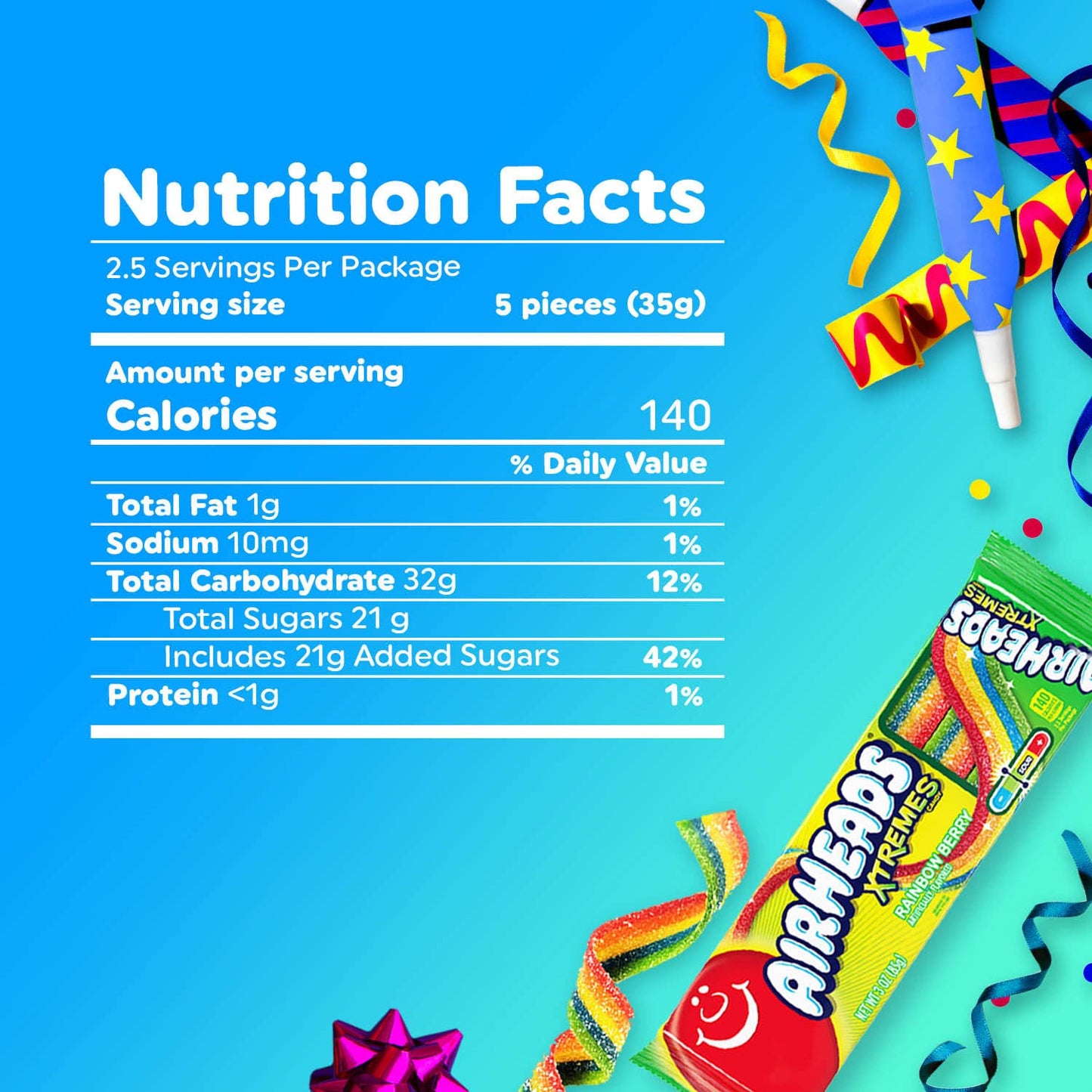Airheads Xtremes Belts Candy, Chewy Candy Package, Rainbow Berry Fruit Flavor, 3 Ounces (12-Pack)
