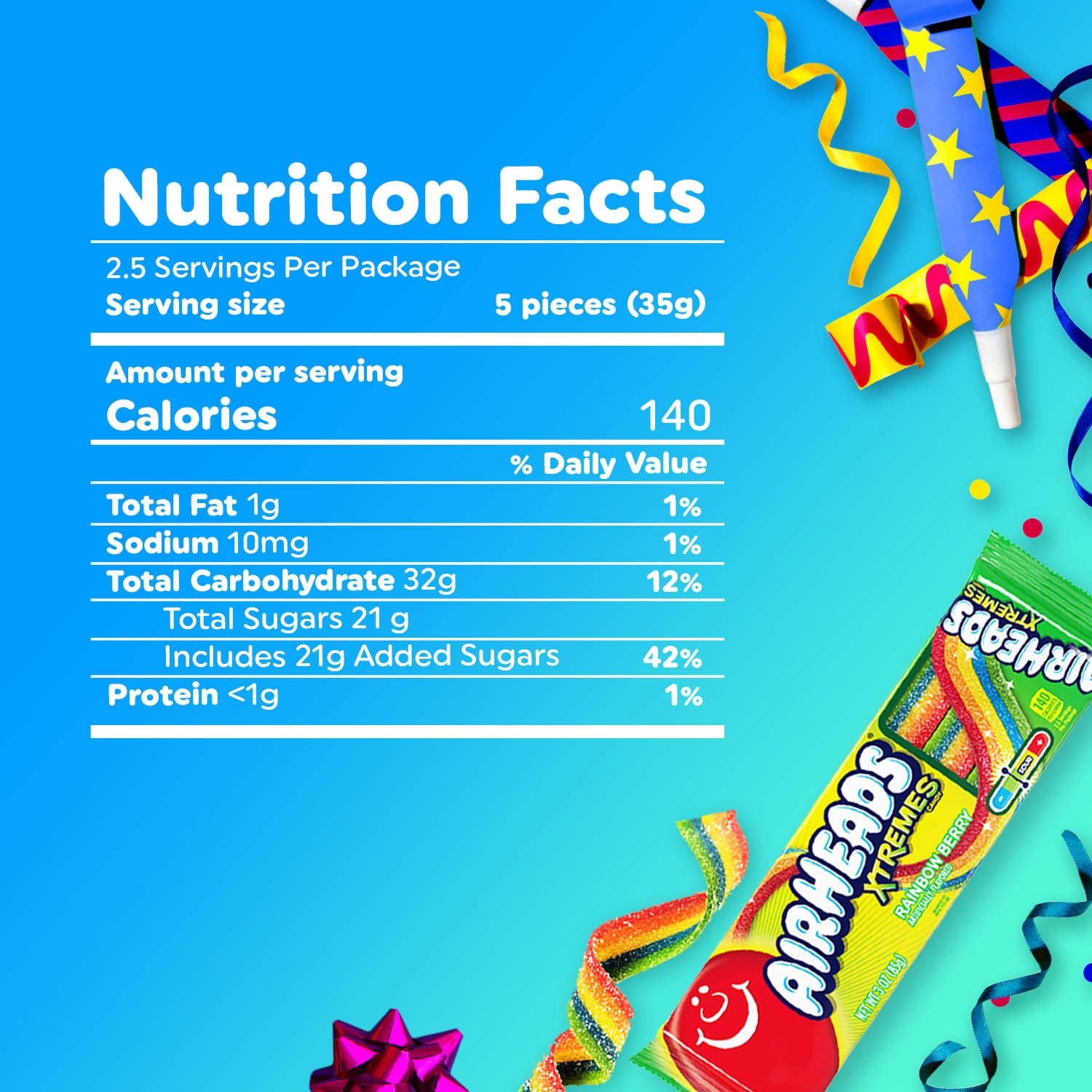 Airheads Xtremes Belts Candy, Chewy Candy Package, Rainbow Berry Fruit Flavor, 3 Ounces (12-Pack)