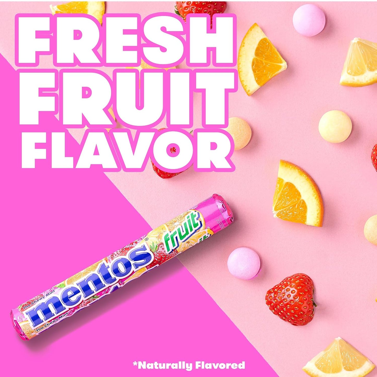 Mentos Chewy Mint Candy Roll, Fruit, 14 Pieces per Roll, 15 Count Pack