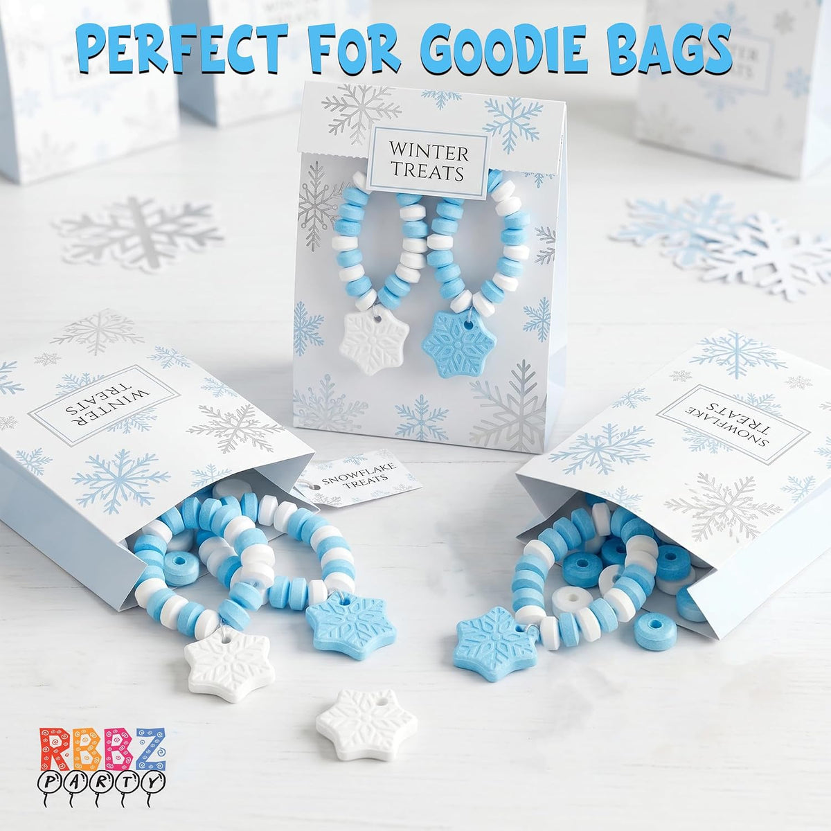 Snowflake Candy Bracelets – 30 Count Bulk Value Pack, Individually Wrapped Suckers – Winter Candy Blue and White Snow Flake Shaped – Birthday Treats – Frozen Party Favors – Goodie Bag Stuffers for Kids – Pinata Filler