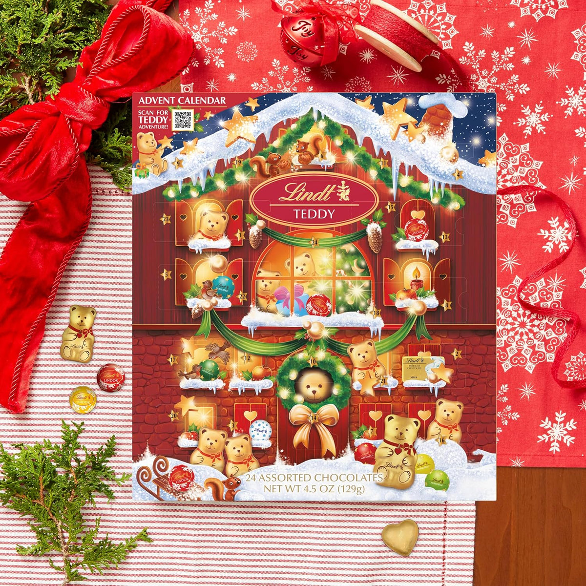 Lindt TEDDY Assorted Chocolate Candy Christmas Advent Calendar, 4.5 Oz. Box