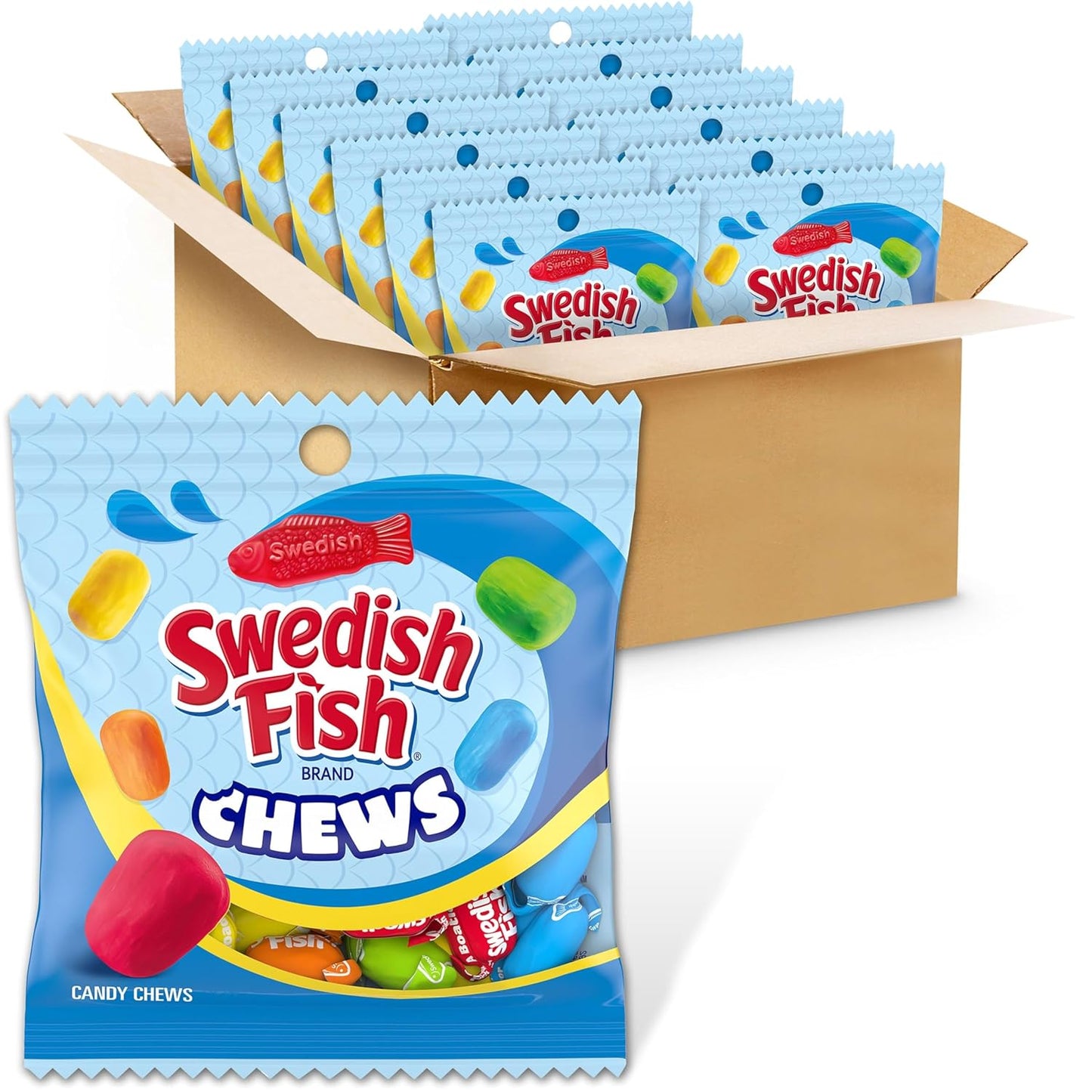SWEDISH FISH Chews Soft & Chewy Candy, Bulk Candy, 12-2.12 Oz Bags
