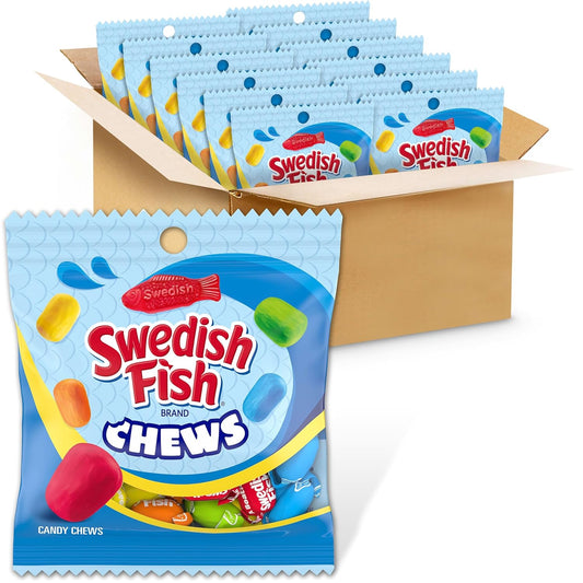 SWEDISH FISH Chews Soft & Chewy Candy, Bulk Candy, 12-2.12 Oz Bags
