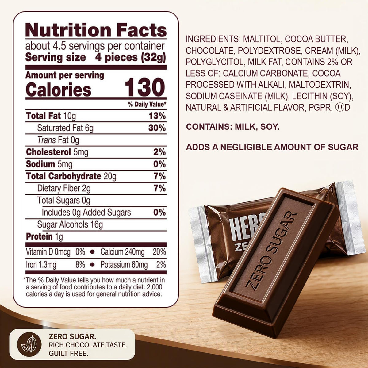 Zero Sugar Milk Chocolate Candy Bars - Approx. 56 Individually Wrapped Sugar Free Mini Chocolate Bars