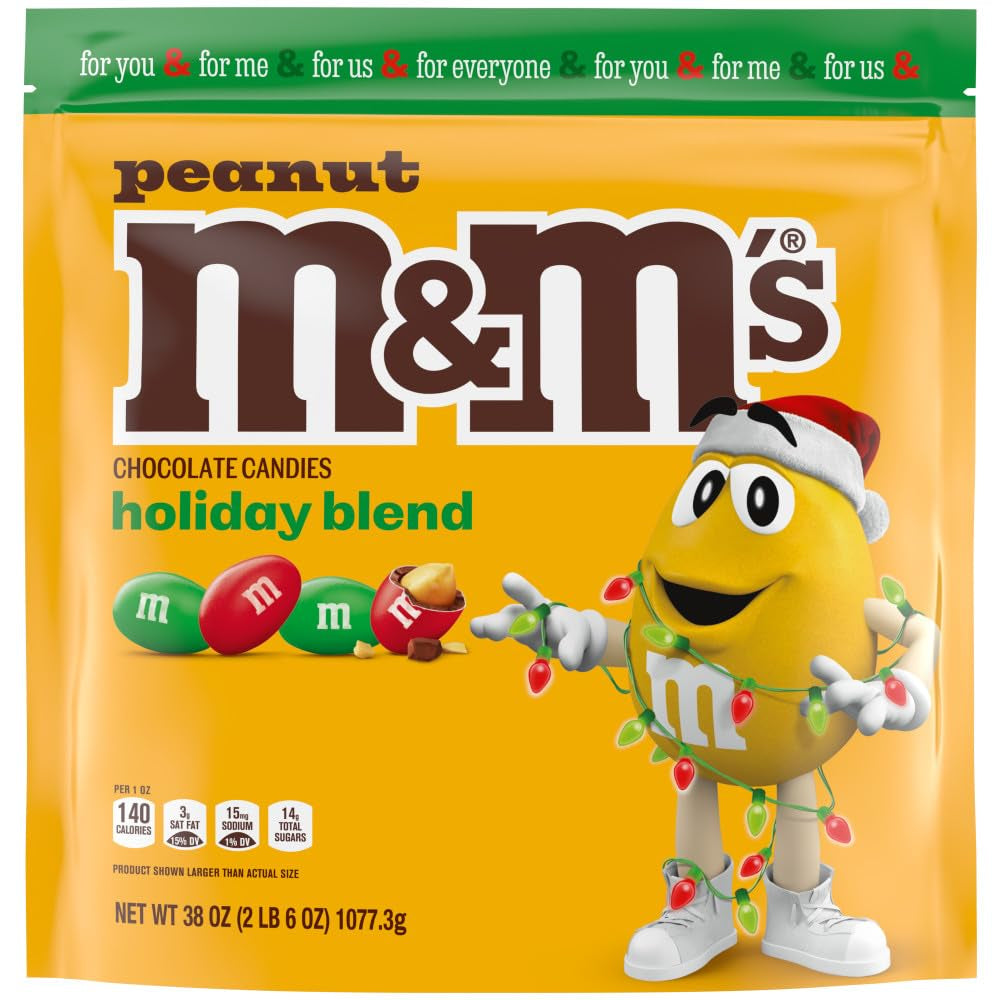 M&M'S Peanut Christmas Candy, Chocolate Christmas Stocking Stuffers, Red and Green Candy Bulk 38 Oz Bag
