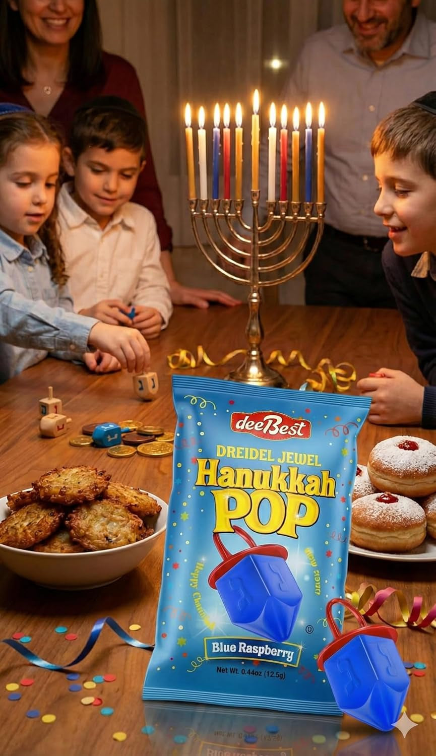 Hanukkah Dreidel Ring Shape Candy Lollipop Dreidels Blue Raspberry 18 Pops