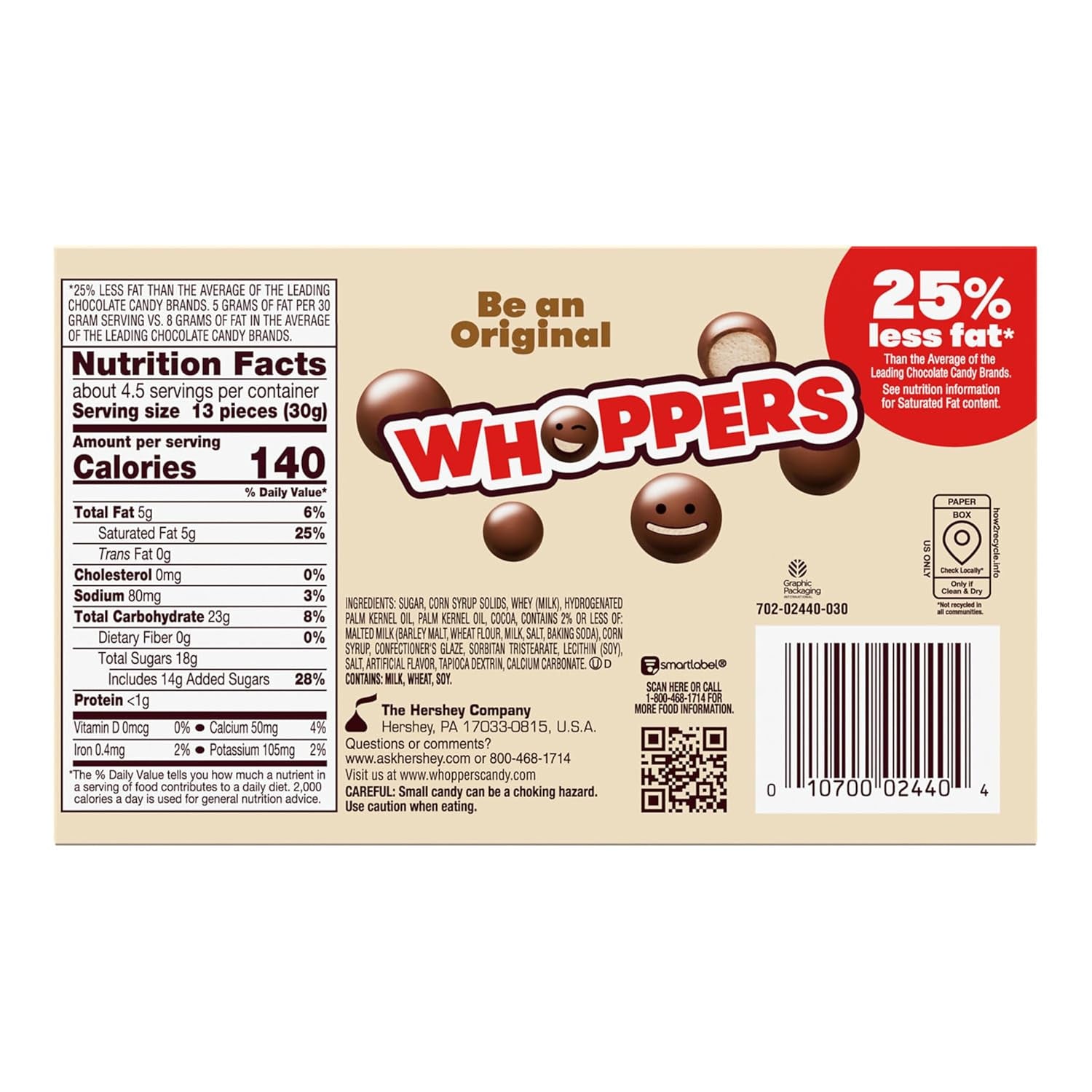 Whoppers, Malted Milk Balls Candy Box, 5 Ounce
