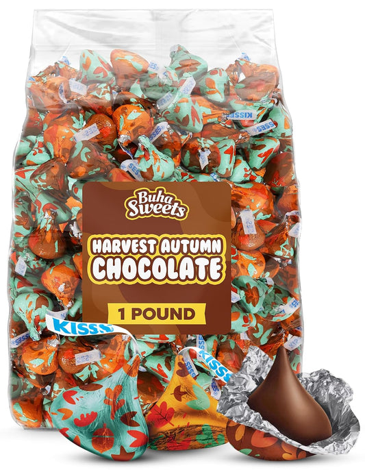 Thanksgiving Candy Foil Wrapped Milk Chocolates 1 Lb - Fall Themed Milk Chocolate Candy - Approx 100 Pieces