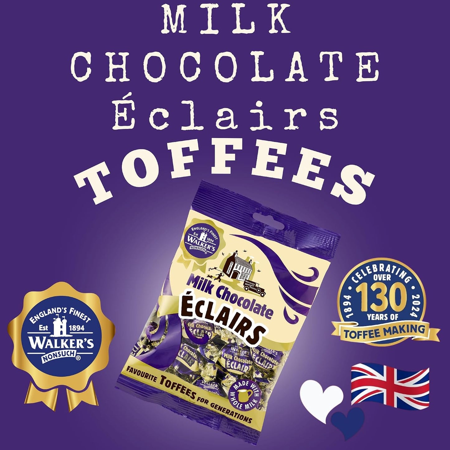 Walkers Nonsuch Milk Chocolate Eclairs 5.29 Oz (150G) - Traditional British Chewy Butter Toffee Candy