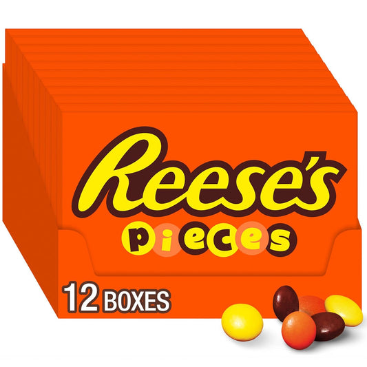 REESE'S PIECES Peanut Butter in a Crunchy Shell, Candy Boxes, 4 Oz (12 Count)