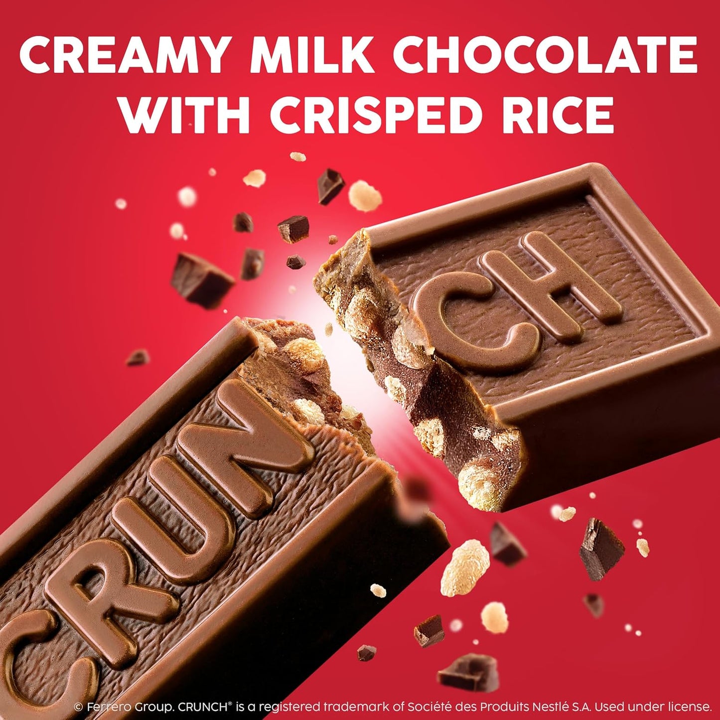 CRUNCH Full-Size Candy Bar, Creamy Milk Chocolate with Crunchy Crisped Rice, 36 Individually Wrapped Bars