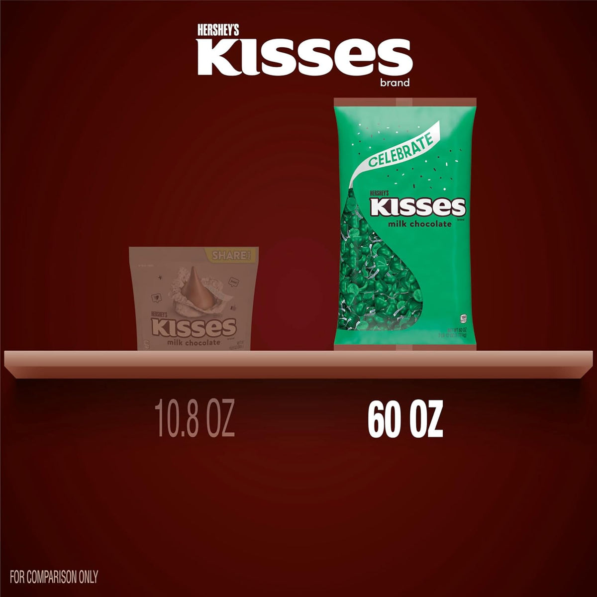 HERSHEY'S KISSES Milk Chocolate Candy Bulk Bag, Green Foils, 60 Oz