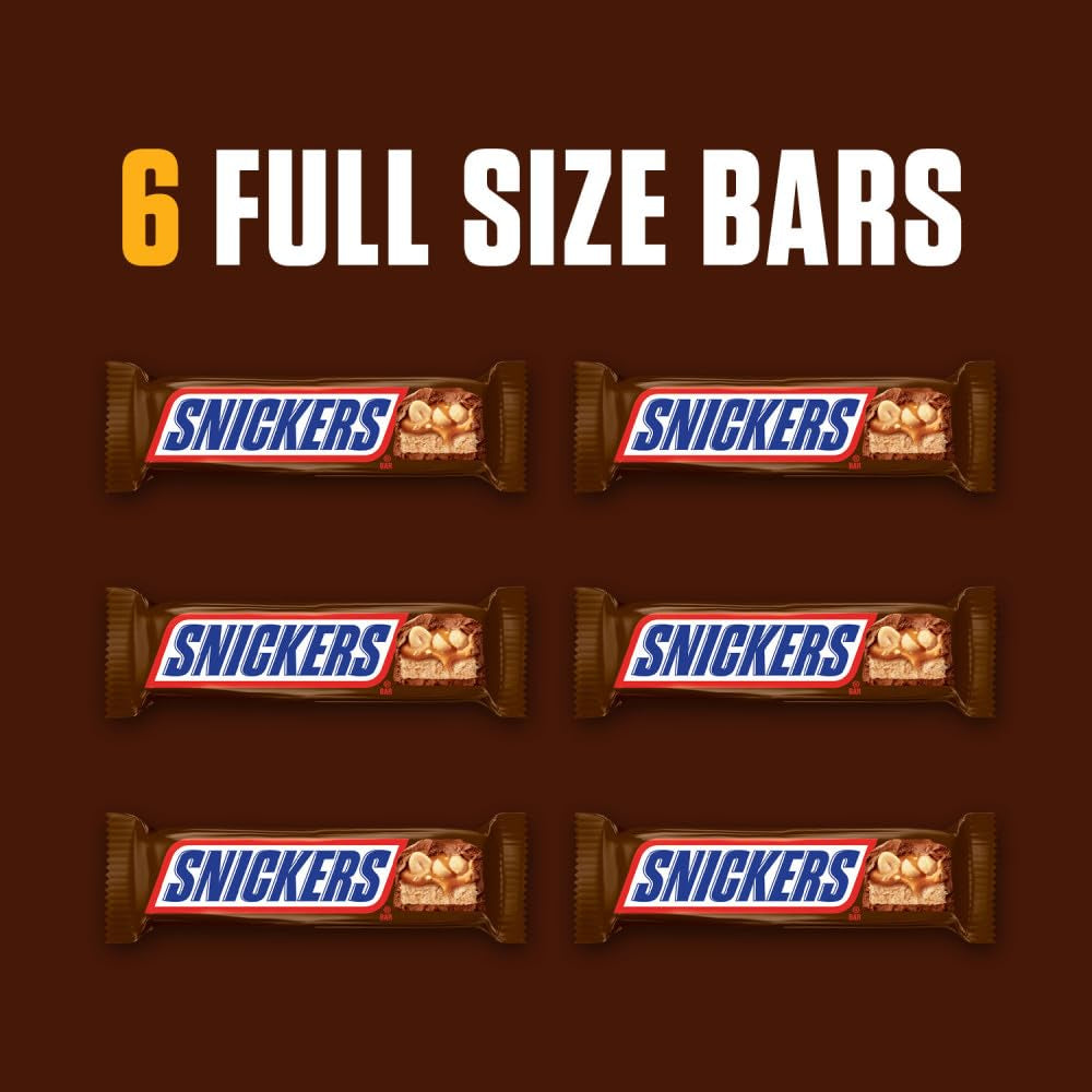 SNICKERS Full Size Milk Chocolate Candy Bars, 11.16Oz Bag, 6 Bars per Bag 