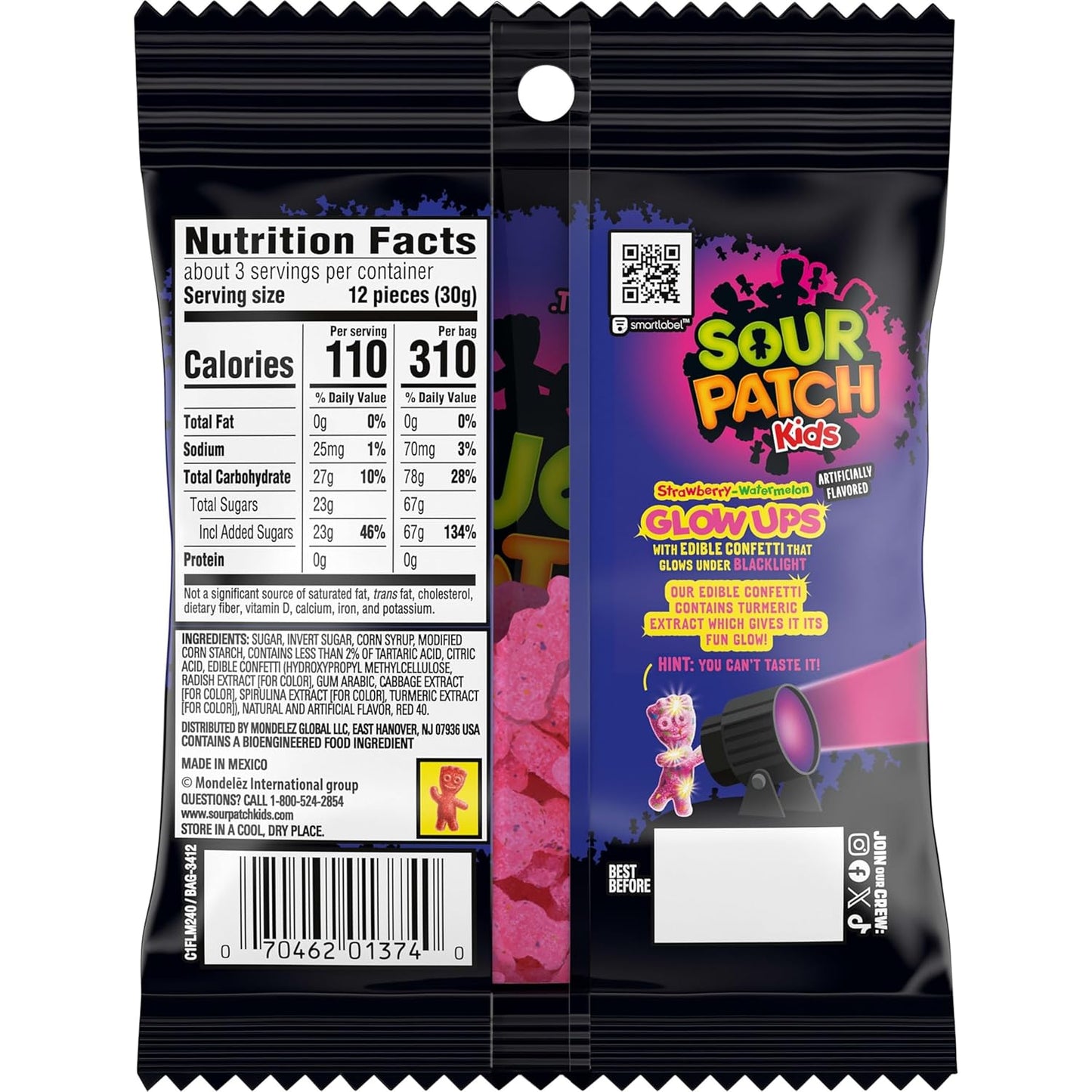 SOUR PATCH KIDS Glow Ups Strawberry-Watermelon Soft & Chewy Gummy Candy, Bulk Candy, 12-3.08 Oz Bags