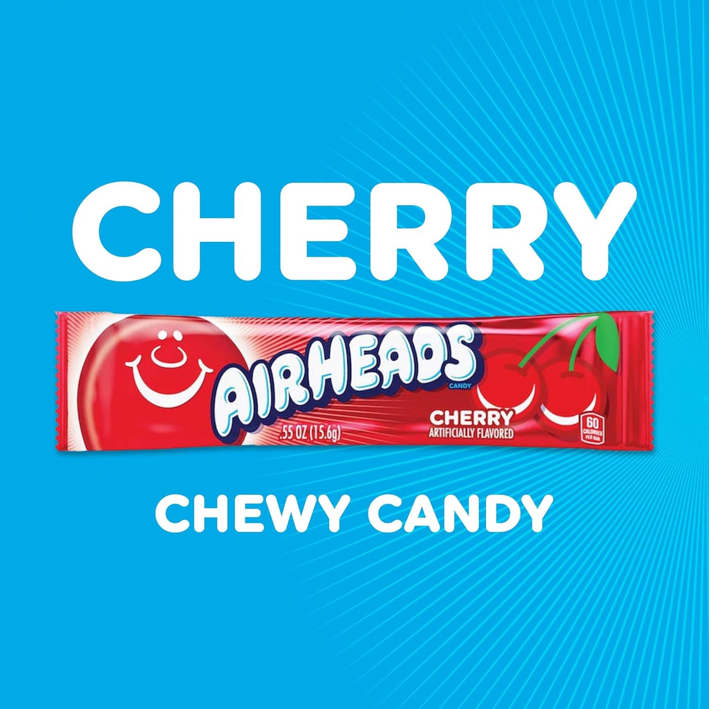 Airheads Full-Size Candy Bars, Taffy Candy Pack, Individually Wrapped Bulk Candy, Cherry Flavor, 36 Count Box