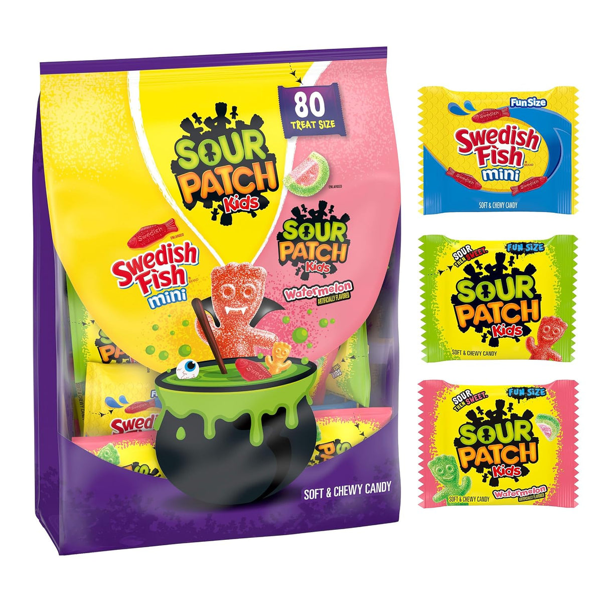 SOUR PATCH KIDS, SWEDISH FISH Soft & Chewy Candy Variety Pack, 80 Ct