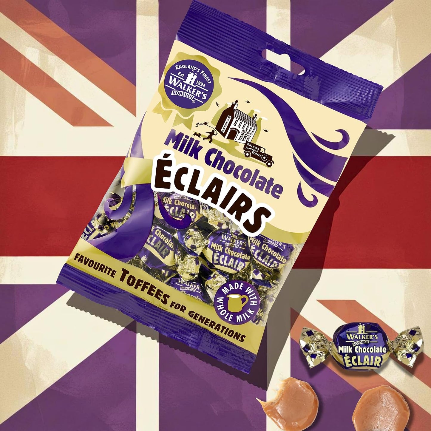 Walkers Nonsuch Milk Chocolate Eclairs 5.29 Oz (150G) - Traditional British Chewy Butter Toffee Candy