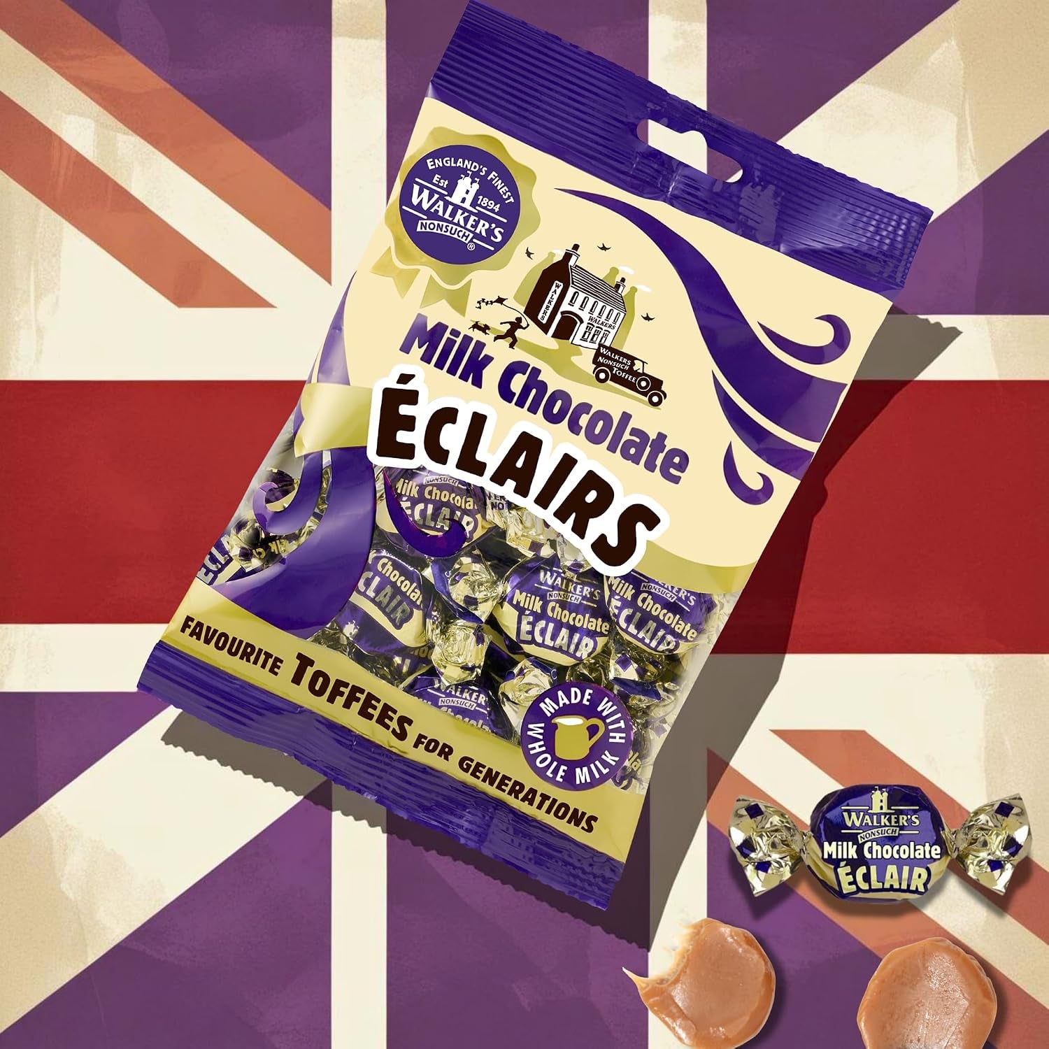 Walkers Nonsuch Milk Chocolate Eclairs 5.29 Oz (150G) - Traditional British Chewy Butter Toffee Candy
