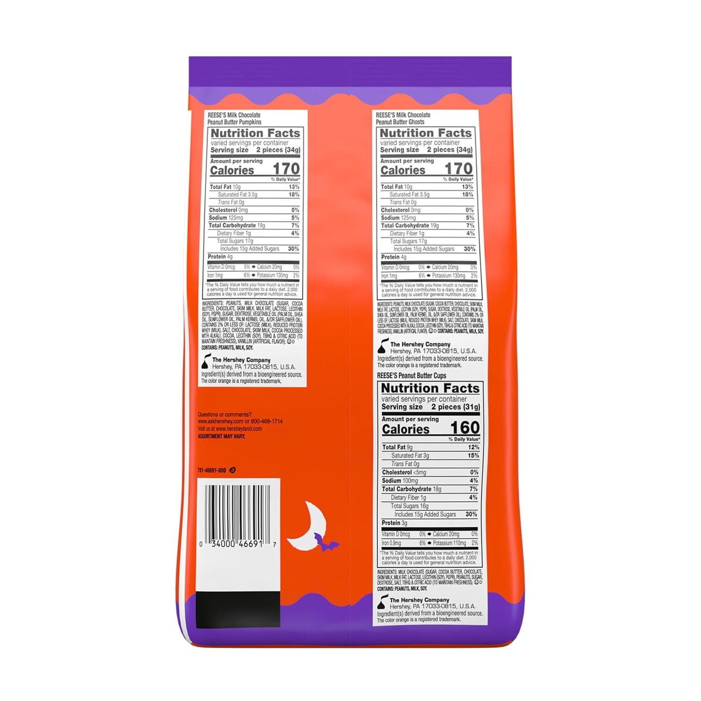 Reese's Assorted Peanut Butter Halloween Candy Bulk Variety Bag, 30.45 Oz