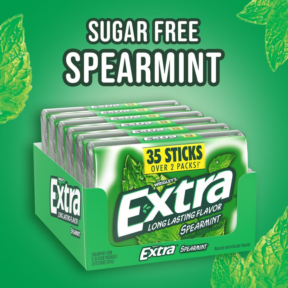 EXTRA Spearmint Sugar Free Chewing Gum Mega Packs - 35 Stick (Pack of 6)