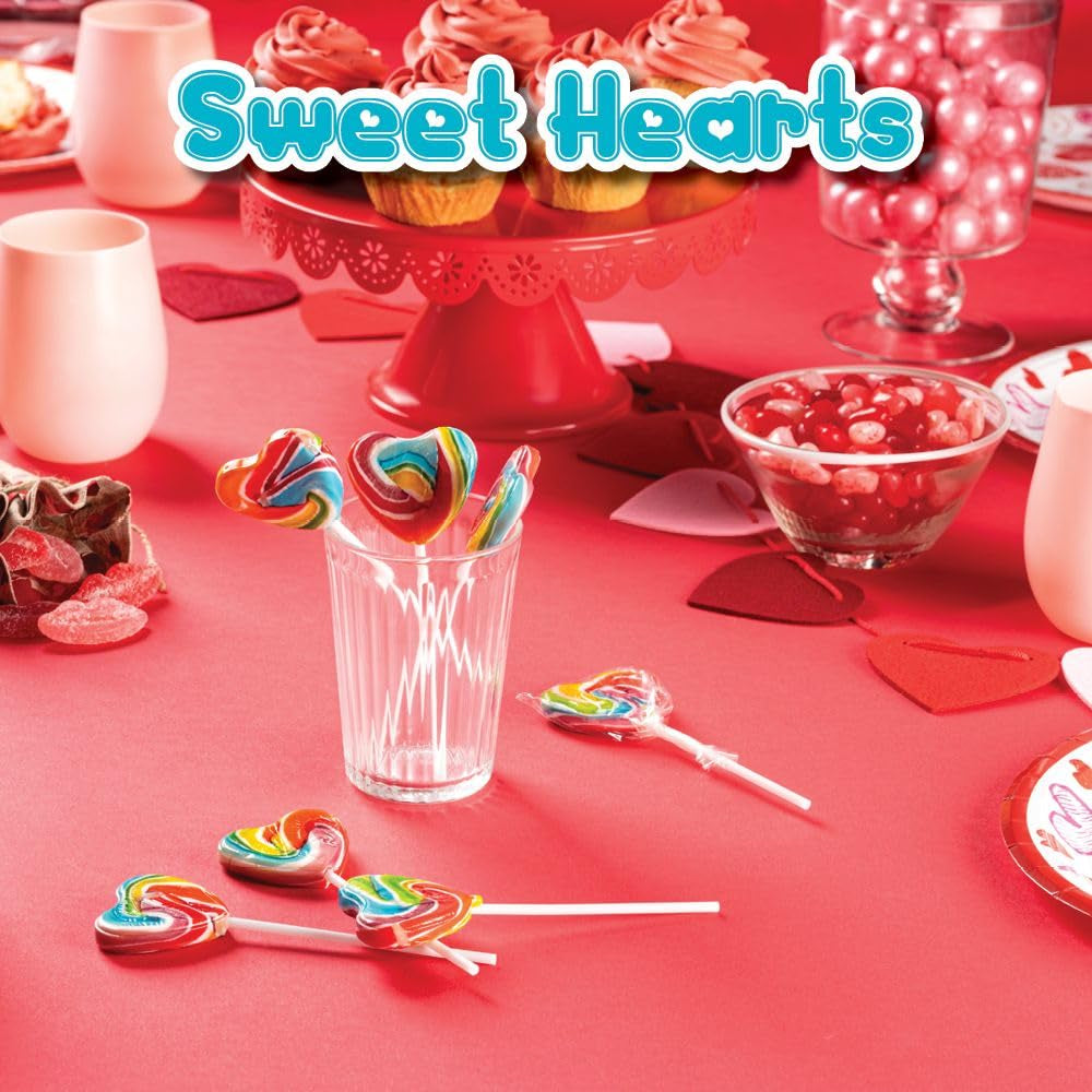 24 Heart Rainbow Lollipops Individually Wrapped, Valentines Party Favors