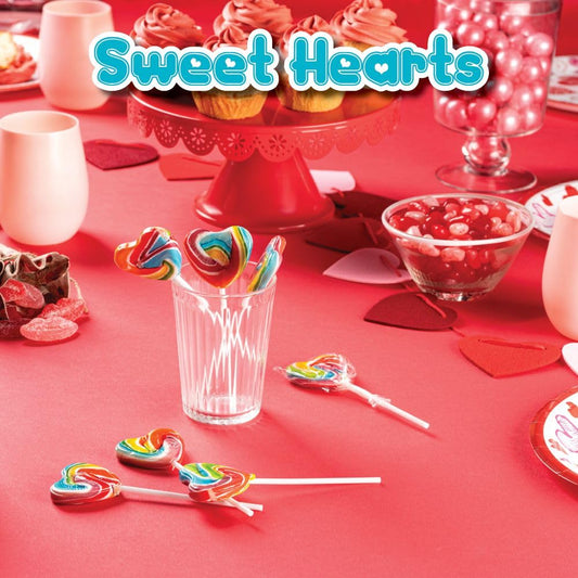24 Heart Rainbow Lollipops Individually Wrapped, Valentines Party Favors