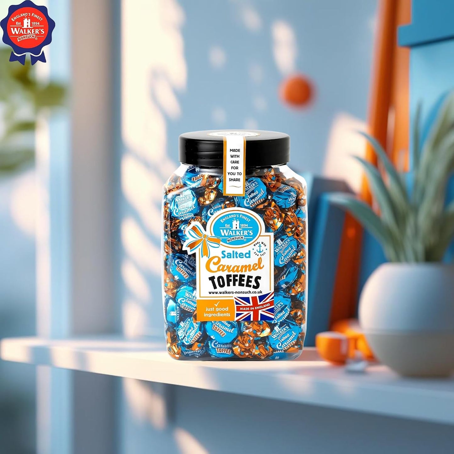 Walkers Nonsuch Salted Caramel Toffees Jar 1.25Kg (44.09 Oz) – Sweet and Salty Caramel Toffee Individually Wrapped