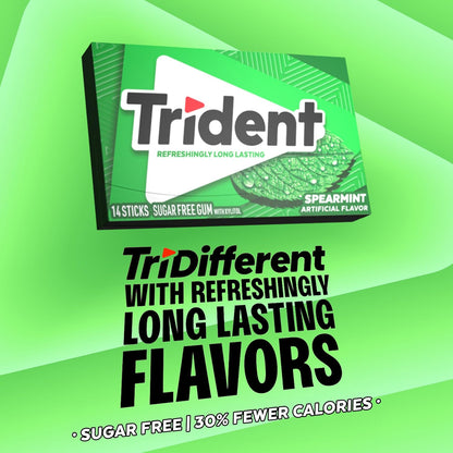 Trident Spearmint Sugar-Free Chewing Gum, 12 Packs of 14 Pieces (168 Total Pieces)