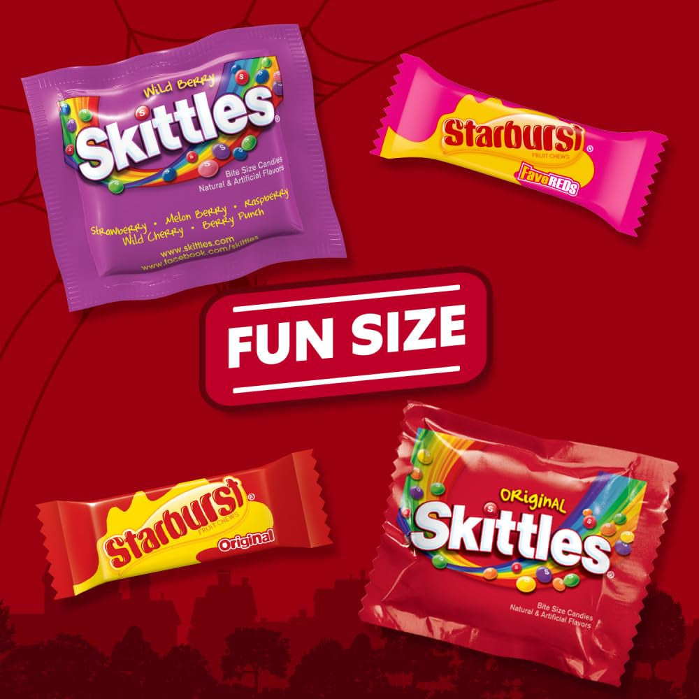 Skittles, Starburst Fun Size Chewy Candy Assorted Variety, Individually Wrapped, 32.28 Ounces