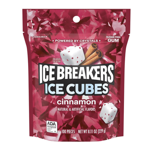 Ice Breakers Ice Cubes Cinnamon Sugar Free Chewing Gum Pouch, 8.11 Oz (100 Pieces)