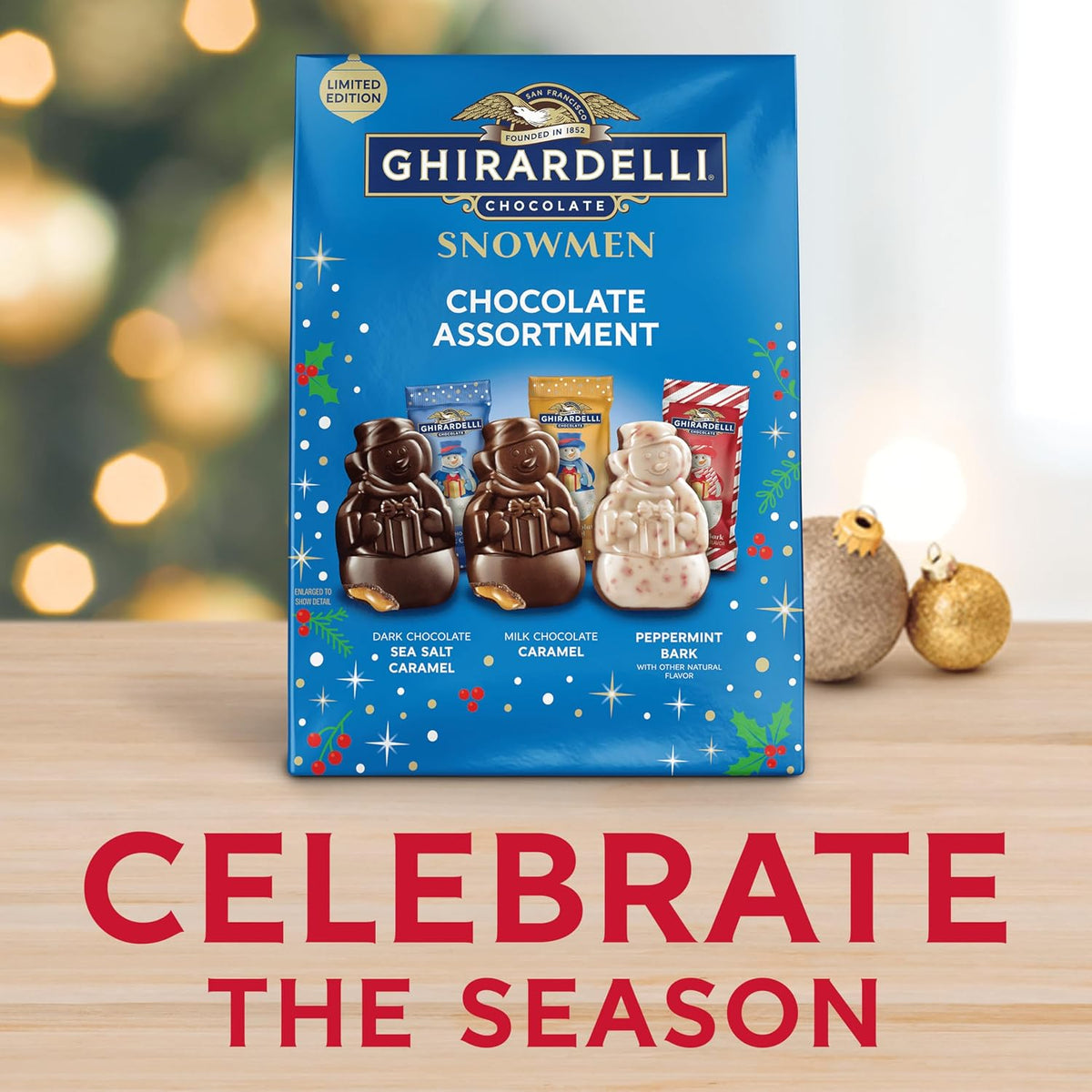 GHIRARDELLI Limited Edition Holiday Chocolate Snowmen Assortment, 10.2 Oz Bag – Festive Mix of Milk, Dark & Peppermint Bark Candy for Gifting