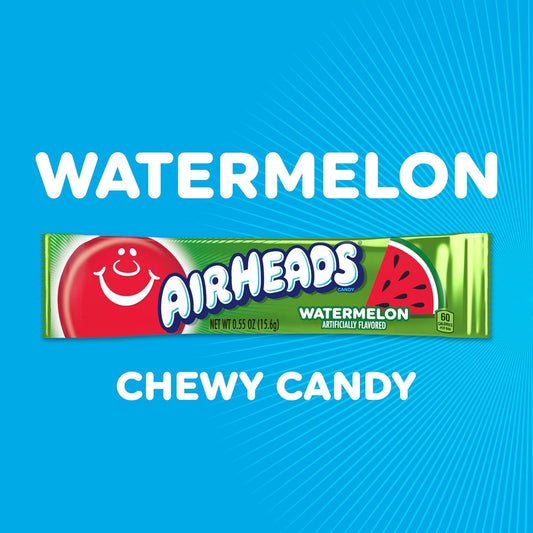 Airheads Full-Size Candy Bars, Taffy Candy Pack, Individually Wrapped Bulk Candy, Watermelon Flavor, 36 Count Box