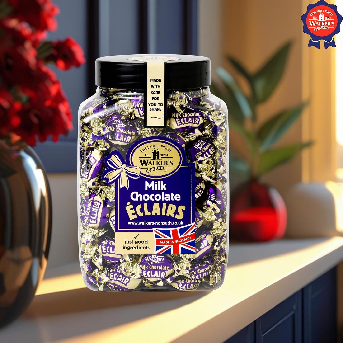 Walkers Nonsuch English Milk Chocolate Toffee Eclairs Jar, Whole Milk & Butter Toffee Sweets – 44.09 Oz (1.25 Kg)