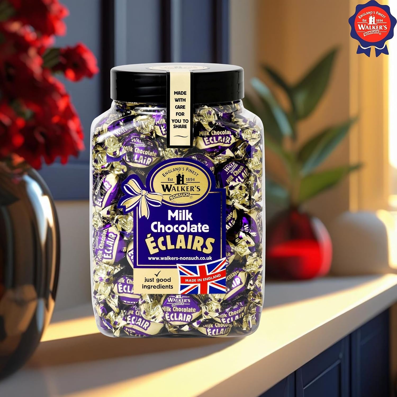 Walkers Nonsuch English Milk Chocolate Toffee Eclairs Jar, Whole Milk & Butter Toffee Sweets – 44.09 Oz (1.25 Kg)