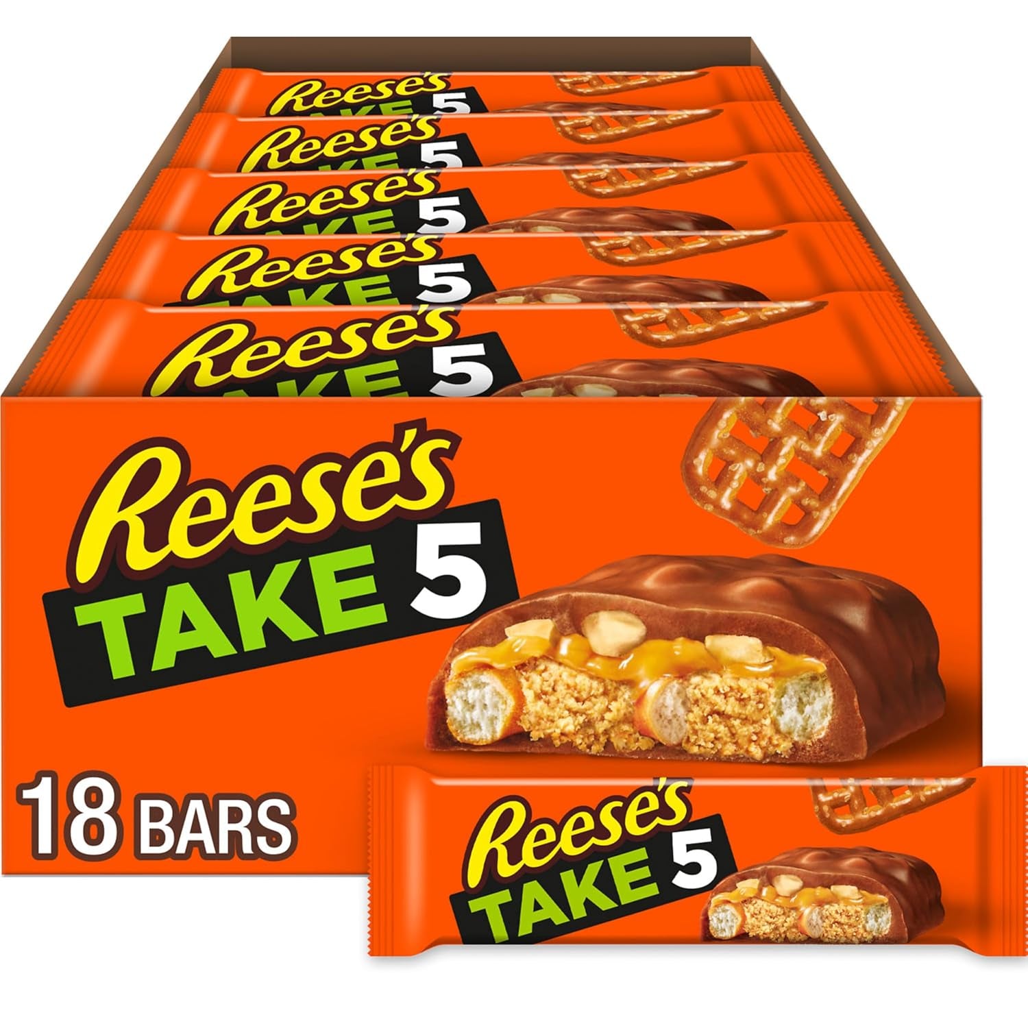 REESE'S TAKE 5 Pretzel, Peanut Butter & Chocolate Candy Bars, 18 Ct