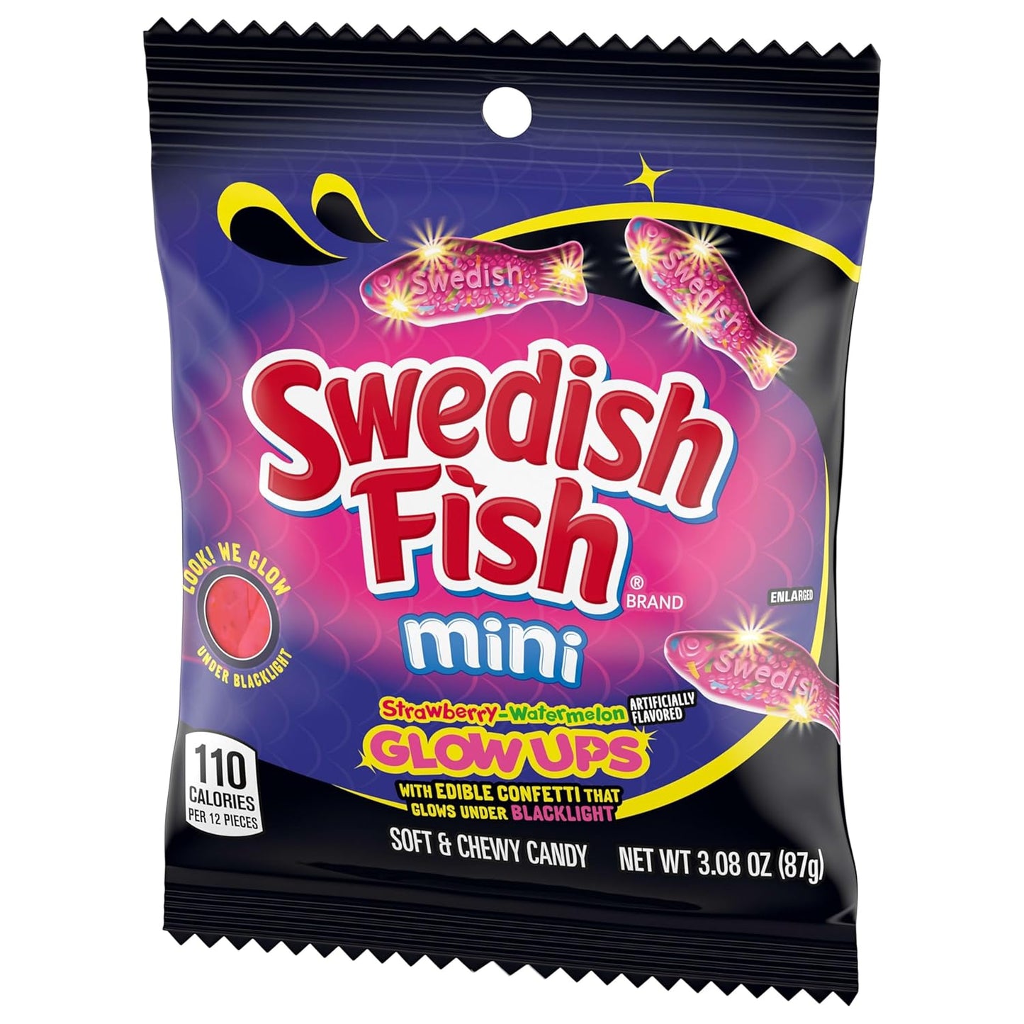 SWEDISH FISH Mini Glow Ups Strawberry-Watermelon Soft & Chewy Gummy Candy, 12-3.08 Oz Bags