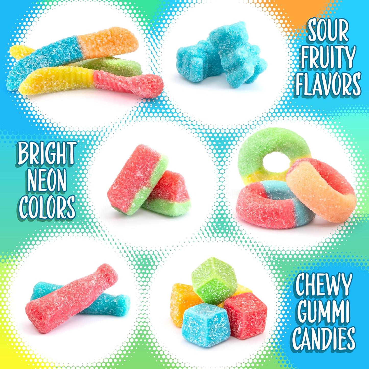 Gummy Candy Mix, Fruit Flavored Sour Candy, Sour Gummies, 2 Lb Bag