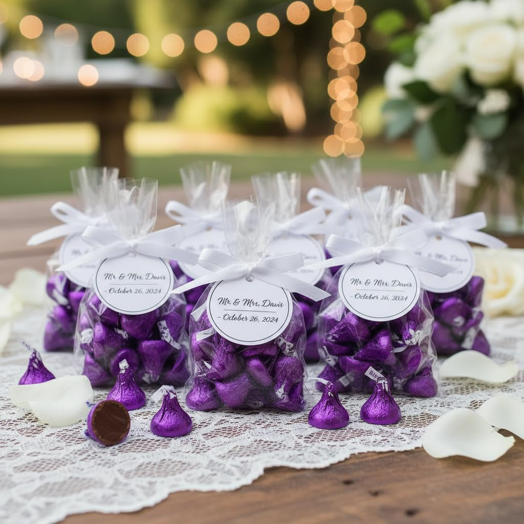 Dark Chocolate Kisses Bulk - 200 Pieces Dark Chocolate Individually Wrapped Purple Kisses Candy Bulk - 2 Pounds