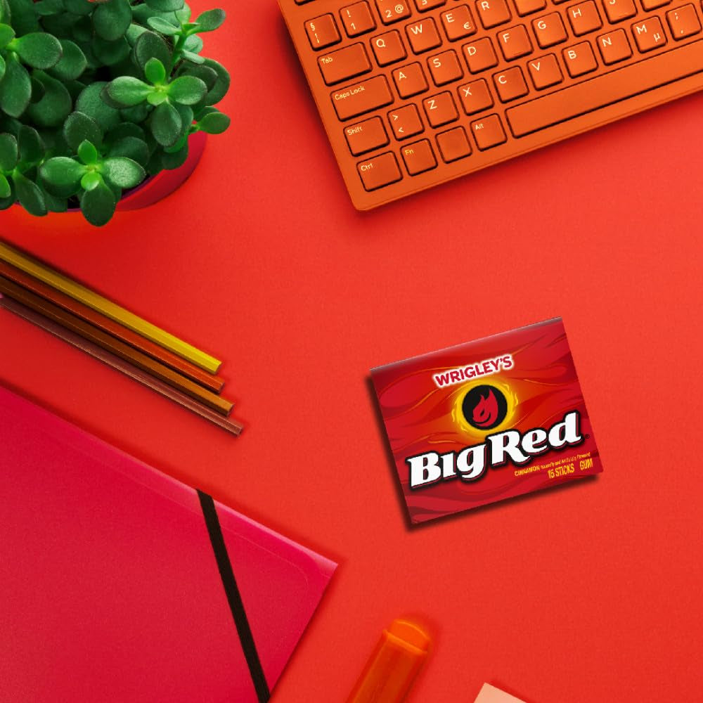 BIG RED WRIGLEY'S Cinnamon Chewing Gum, Bulk Pack, 15 Stick, 10 Pack